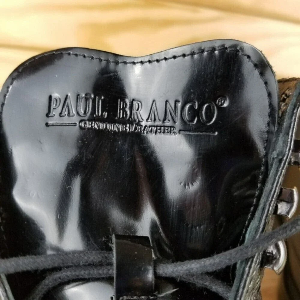 Men's 9M 100% Genuine Leather Black Ankle Boots by Paul Branco Side Zip Lace-up